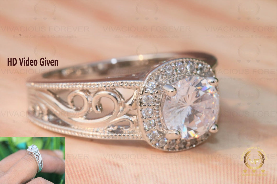 2.78Ctw Round Cut Colorless Antique Engagement Ring 14k White Gold Halo Ring Milgrain Band Moissanite On Side, Anniversary Gift For her
