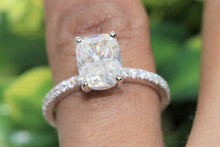 Load image into Gallery viewer, 2.78CT Hidden Halo Elongated Cushion Moissanite Ring | Colorless Moissanite Ring | Accented Real Certified Diamond Ring | Engagement Ring | Side Stone 0.51Ct Certified Natural Diamond.
