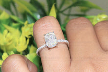 Load image into Gallery viewer, 2.78CT Hidden Halo Elongated Cushion Moissanite Ring | Colorless Moissanite Ring | Accented Real Certified Diamond Ring | Engagement Ring | Side Stone 0.51Ct Certified Natural Diamond.
