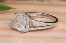 Load image into Gallery viewer, 2.5CTW Halo Cushion Cut Colorless Sparkle Moissanite Engagement Ring with 0.64ct of Natural Diamonds on Side, 14K White Gold Wedding Ring
