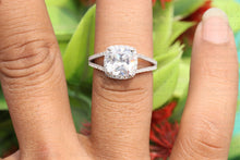 Load image into Gallery viewer, 2.5CTW Halo Cushion Cut Colorless Sparkle Moissanite Engagement Ring with 0.64ct of Natural Diamonds on Side, 14K White Gold Wedding Ring
