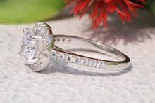 Load image into Gallery viewer, 2.11 CTW Round Cut Colorless Moissanite Engagement Ring, Halo 0.58 Accented Real Diamond Pave Set Ring,Cathedral Wedding Ring, Bridal Ring
