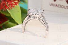 Load image into Gallery viewer, 2.5CTW Halo Cushion Cut Colorless Sparkle Moissanite Engagement Ring with 0.64ct of Natural Diamonds on Side, 14K White Gold Wedding Ring
