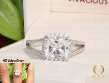 Load image into Gallery viewer, 2.5CTW Halo Cushion Cut Colorless Sparkle Moissanite Engagement Ring with 0.64ct of Natural Diamonds on Side, 14K White Gold Wedding Ring
