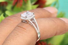 Load image into Gallery viewer, 2.5CTW Halo Cushion Cut Colorless Sparkle Moissanite Engagement Ring with 0.64ct of Natural Diamonds on Side, 14K White Gold Wedding Ring

