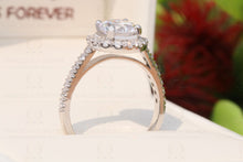 Load image into Gallery viewer, 2.11 CTW Round Cut Colorless Moissanite Engagement Ring, Halo 0.58 Accented Real Diamond Pave Set Ring,Cathedral Wedding Ring, Bridal Ring
