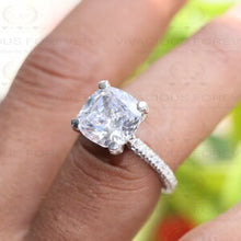 Load image into Gallery viewer, Colorless Forever 10mm Cushion Engagement Ring 4.80Ct Solid 18Kt White Gold,1.12ct Pave Accented Moissanite Engagement Ring,Custom Made Ring
