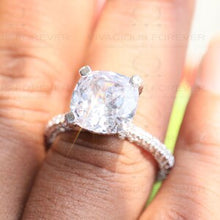 Load image into Gallery viewer, Colorless Forever 10mm Cushion Engagement Ring 4.80Ct Solid 18Kt White Gold,1.12ct Pave Accented Moissanite Engagement Ring,Custom Made Ring
