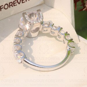 3.21Ct Round Cut Colorless Moissanite Engagement Ring with 2.67Ct Accented Moissanite Unique Ring, 14K Solid Gold Ring, Ring For Women Gift