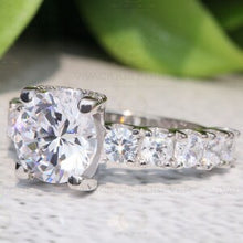 Load image into Gallery viewer, 3.21Ct Round Cut Colorless Moissanite Engagement Ring with 2.67Ct Accented Moissanite Unique Ring, 14K Solid Gold Ring, Ring For Women Gift
