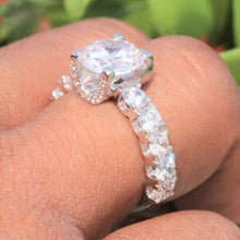 Load image into Gallery viewer, 3.21Ct Round Cut Colorless Moissanite Engagement Ring with 2.67Ct Accented Moissanite Unique Ring, 14K Solid Gold Ring, Ring For Women Gift
