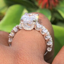 Load image into Gallery viewer, 3.21Ct Round Cut Colorless Moissanite Engagement Ring with 2.67Ct Accented Moissanite Unique Ring, 14K Solid Gold Ring, Ring For Women Gift
