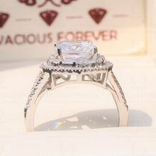Load image into Gallery viewer, 5.12 CTW Colorless Cushion Moissanite Ring Halo Ring Engagement Ring, Accented Moissanite Baguette On Side Promise Ring For Gift, White Gold
