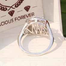 Load image into Gallery viewer, 5.12 CTW Colorless Cushion Moissanite Ring Halo Ring Engagement Ring, Accented Moissanite Baguette On Side Promise Ring For Gift, White Gold
