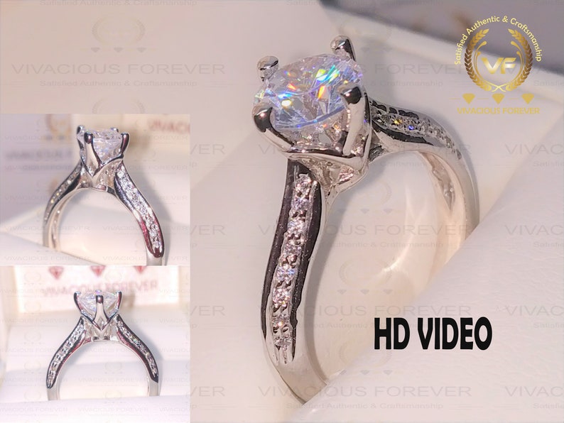 Round Cut Sparkle Forever One EF Color 1.78ct Moissanite Ring Pave Assented With .23ct Genuine Moissanite 18K white gold Custom Made Ring