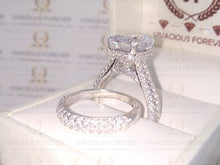 Load image into Gallery viewer, 3.78Ct Emerald Cut Colorless Moissanite Ring, 1.56Ct Moissanite On Band,Hidden Halo Ring,Engagement Ring Set, Wedding Ring Set, Bridal Sets
