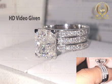 Load image into Gallery viewer, 5.32 TCW Radiant Cut Colorless Moissanite Ring Set, Moissanite Matching band Anniversary Ring Set, Trio Set, Matching Band, Wedding Ring Set
