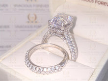 Load image into Gallery viewer, 3.78Ct Emerald Cut Colorless Moissanite Ring, 1.56Ct Moissanite On Band,Hidden Halo Ring,Engagement Ring Set, Wedding Ring Set, Bridal Sets

