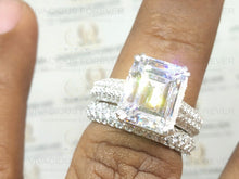 Load image into Gallery viewer, 3.78Ct Emerald Cut Colorless Moissanite Ring, 1.56Ct Moissanite On Band,Hidden Halo Ring,Engagement Ring Set, Wedding Ring Set, Bridal Sets
