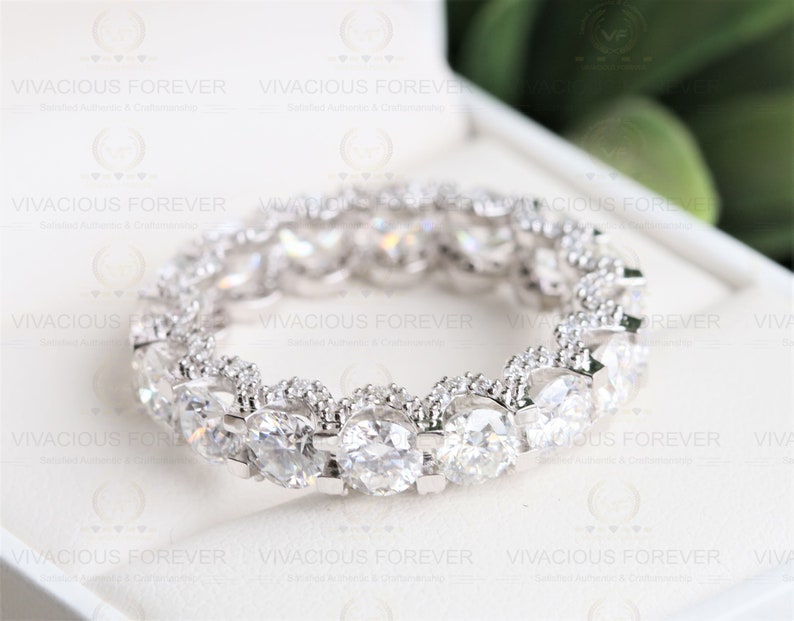 9.23CTW Round Colorless Moissanite Band, Full Eternity Band, Wedding Band, Engagement Ring, Micro Pave Setting, 10k/14k/18k White Gold Band