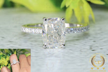 Load image into Gallery viewer, 2.78CT Hidden Halo Elongated Cushion Moissanite Ring | Colorless Moissanite Ring | Accented Real Certified Diamond Ring | Engagement Ring | Side Stone 0.51Ct Certified Natural Diamond.
