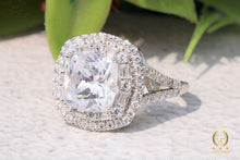 Load image into Gallery viewer, 5.12 CTW Colorless Cushion Moissanite Ring Halo Ring Engagement Ring, Accented Moissanite Baguette On Side Promise Ring For Gift, White Gold
